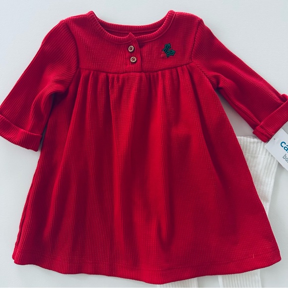 Carter’s 6 Months Baby Girl Red Dress & Tights Set Outfit Holiday Christmas NWT - Picture 2 of 5
